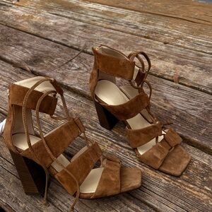 Banana Republic Suede Brown Lace-Up Block Heel Sandals